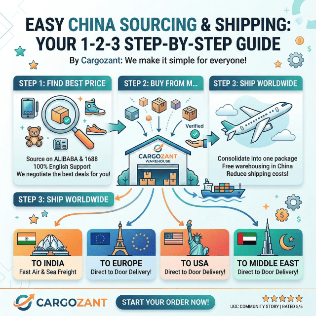 China to India logistics workflow from supplier sourcing to final delivery