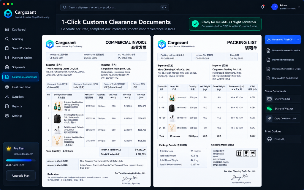 Dual A4 Customs Documents